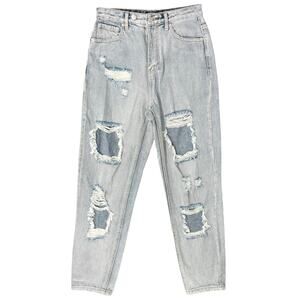 White Fox Light Wash High Rise Distressed Denim Straight Mom Jeans Size S 26"